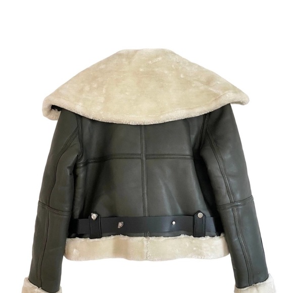 Women's Walter Baker Mandi Moto and Shearling Leather Jacket In Grey Green - Picture 2 of 6